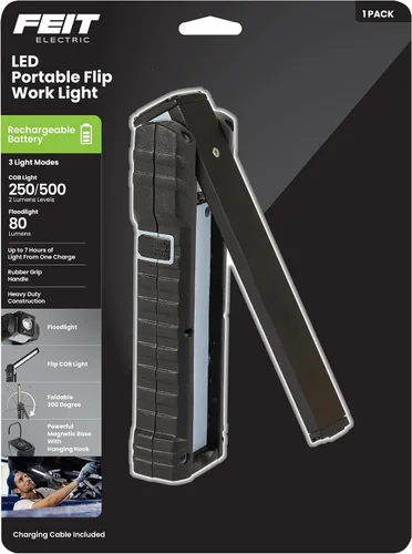 Feit Electric Linterna de Trabajo LED Compacta Portátil con 250/500 Lúmenes Ultra Brillante, Base Magnética, Gancho para Colgar, 6500K Luz Diurna,