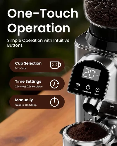 Miniatura 4 de Molinillo de café con rebabas cónicas eléctricas, con 48 ajustes precisos, molinillos de café antiestáticos para uso doméstico, molinillo de fresas