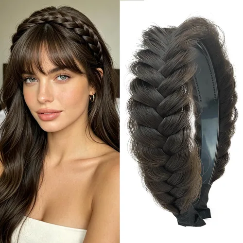Miniatura 10 de Diadema ancha trenzada para el cabello, accesorios para el cabello, banda elástica antideslizante para mujeres y niñas (amarillo claro)