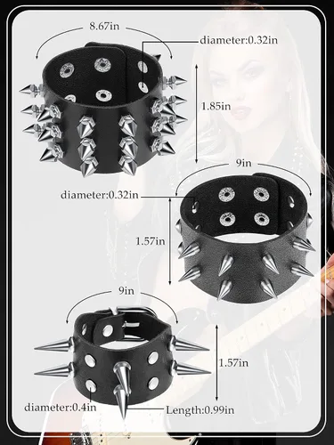 Miniatura 2 de Hicarer Pulsera punk de cuero de 3 piezas para hombres y mujeres, pulsera de los años 80, pulsera gótica punk rock, brazalete unisex para fiesta