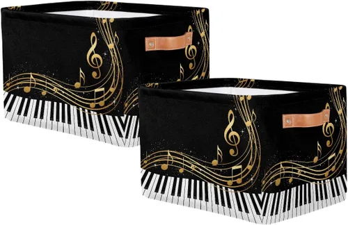 Miniatura 2 de AUUXVA Cesta de almacenamiento para piano teclado, notas musicales, caja de almacenamiento de arte, juego de 2 cestas plegables de lona duradera