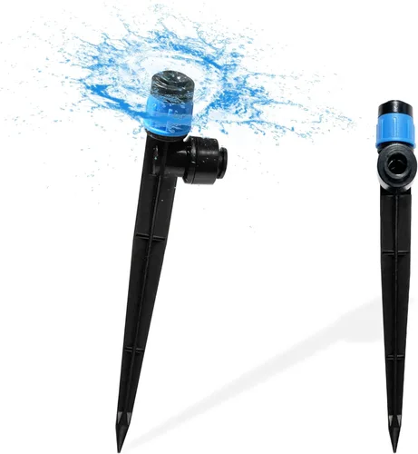 Miniatura 13 de 10 emisores de riego por goteo a presión para tubos de riego de 1/4 de pulgada, pulverizador de emisor de goteo ajustable de 360 grados con estaca