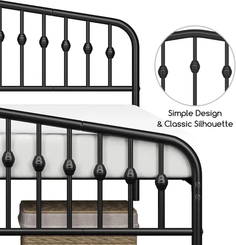 Miniatura 5 de Yaheetech Base de cama King con plataforma y cabecero victoriano, capacidad de 800 libras, espacio debajo de la cama de 12.6 pulgadas, no necesita