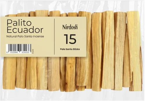 NIRDOSH PALITO - Palitos de Palo Santo 100% madera natural de Ecuador – 15 palos (1.62 oz) – Yoga y meditación – Bursera Graveolens