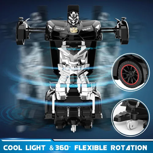 Miniatura 3 de FDJ - Auto a control remoto que se transforma en robot, transformación con un botón a robot con luz intermitente, juguete de policía para niños