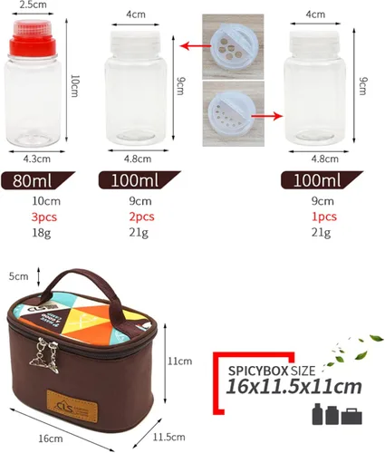Miniatura 3 de Joyeee Kit de especias vacías para campamento, plástico seguro, PET, 3 botellas de especias líquidas de 2.7 onzas y 3 tarros de especias de 3.3