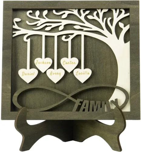 Miniatura 14 de Joyforisa Regalos para mamá y abuela, marco personalizado del árbol de la vida con corazones y nombres, marco de árbol familiar de madera Estilo 1