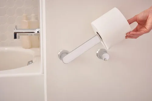 Miniatura 3 de Moen Genta LX - Soporte para papel higiénico de cromo moderno con montaje en pared y pivote, soporte moderno para rollo de papel higiénico