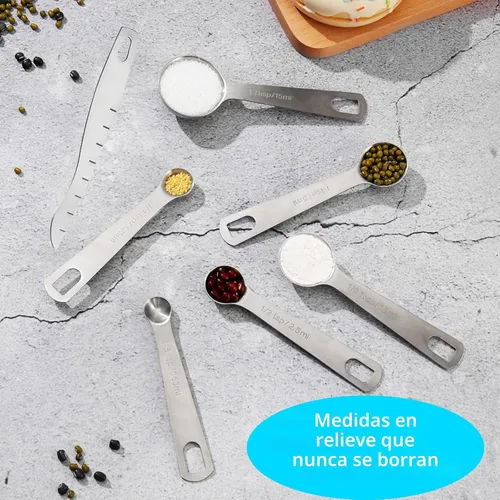 Miniatura 6 de AIKEXIN Juego de 20 tazas y cucharas medidoras de acero inoxidable, cucharas medidoras de plástico para ingredientes secos y líquidos, utensilios