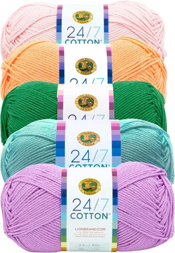 Miniatura 43 de Lion Brand Yarn, Hilo ligero mercerizado de algodón 24/7 para tejer, ganchillo y manualidades, Almirante, 1 paquete, 185 yardas de fibra natural
