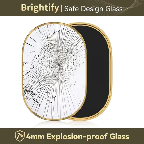 Miniatura 5 de Brightify - Espejo ovalado dorado para tocador de baño de 20x30 pulgadas, espejos de marco de metal dorado para pared, espejo moderno