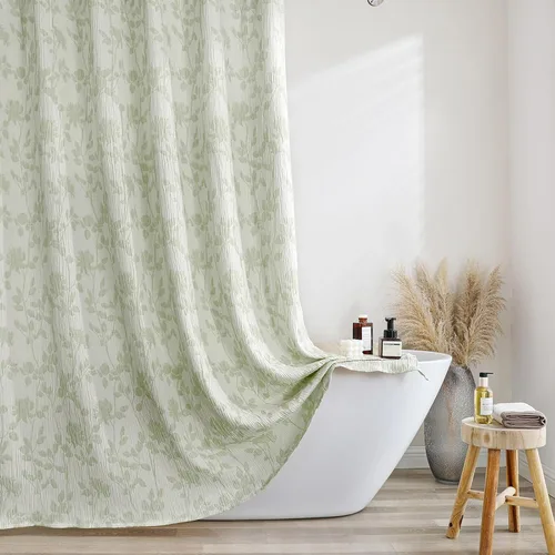 Miniatura 13 de OVZME Cortina de ducha floral negra de 72 pulgadas de largo, cortina de baño de textura arrugada y gruesa de calidad hotelera, decoración de baño