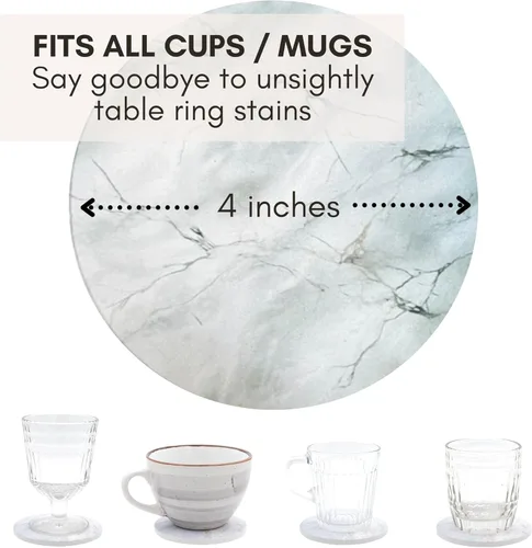 Miniatura 7 de Juego de 6 posavasos absorbentes de cerámica con soporte, posavasos de mármol para mesa de café, posavasos absorbentes de agua (porcelana)
