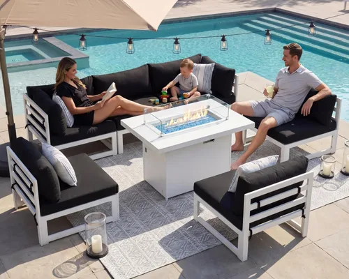 Miniatura 16 de NICESOUL - Juego de 10 muebles de patio extra grandes de aluminio moderno, sofá para exteriores con asiento de 29" de profundidad y ancho, 500 lbs