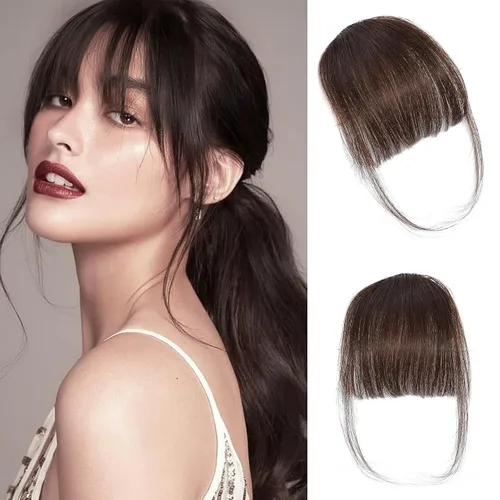 Miniatura 8 de YBYMCAI Flequillo con clip - Flequillo de pelo humano real, flequillo marrón negro, flequillo falso, flequillo de pelo humano, flequillo tenue