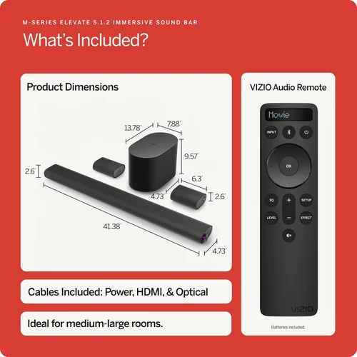 Miniatura 22 de VIZIO 5.1.2 Barra de sonido Elevate con Dolby Atmos, 13 altavoces, subwoofer inalámbrico, Alexa - Modelo 2023, color negro