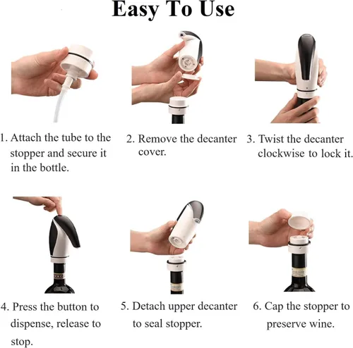 Miniatura 2 de Dispensador aireador de vino eléctrico, vertedor de vino automático con decantación de un solo toque, dispensador de vino recargable sin goteo con 2