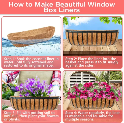 Miniatura 4 de Legigo Paquete de 2 revestimientos de coco para maceteros – 24 pulgadas para cajas de ventana de fibra de coco, revestimiento de coco para maceteros