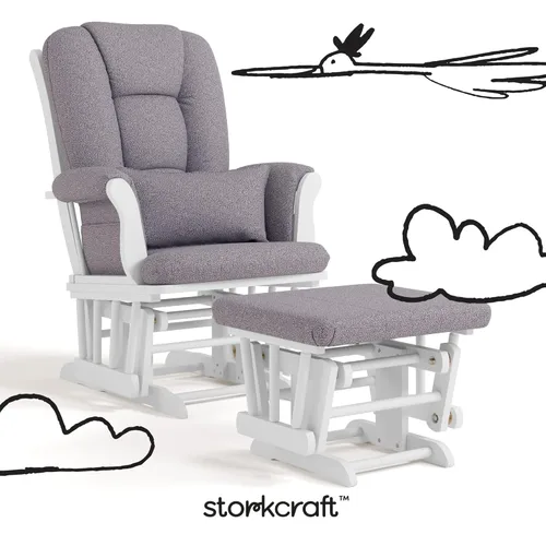 Miniatura 7 de Storkcraft Tuscany - Mecedora y otomana personalizada con almohada lumbar gratis (remolino blanco y gris pizarra) – Silla mecedora cómoda tapizada