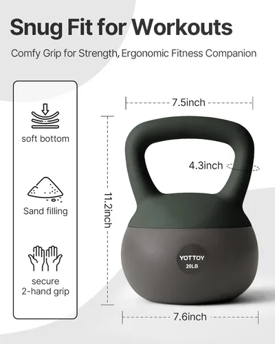 Miniatura 8 de YOTTOY Pesa rusa suave, juego para entrenamiento de fuerza y entrenamientos en casa, base acolchada de lados suaves, mango ancho, ideal