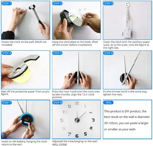 Miniatura 6 de Kit de reloj acrílico moderno para diseño de pared, reloj de pared sin marco 3D con calcomanías de espejo para decoración de sala de estar, B-27