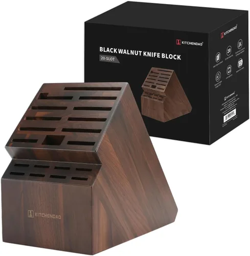 Miniatura 9 de KITCHENDAO Bloque de cuchillos de bambú de 20 ranuras sin cuchillos, soporte universal para cuchillos de cocina, con múltiples tipos de cuchillos
