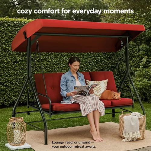 Miniatura 4 de Columpio para porche, columpio de 3 asientos para patio al aire libre con toldo para adultos, cama deslizante convertible, cojines gruesos