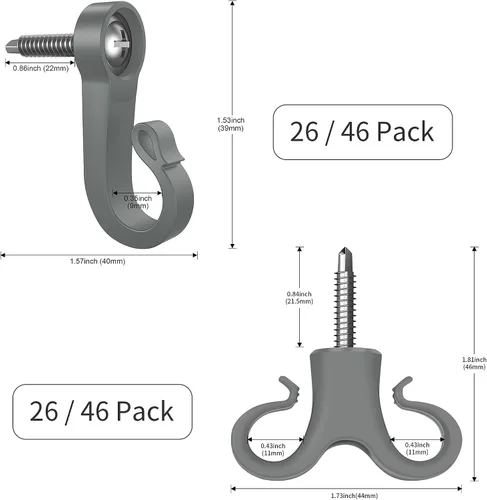 Miniatura 3 de Paquete de 18 tornillos Q colgadores en ganchos para exteriores, Navidad y luces de hadas, cable de fácil liberación