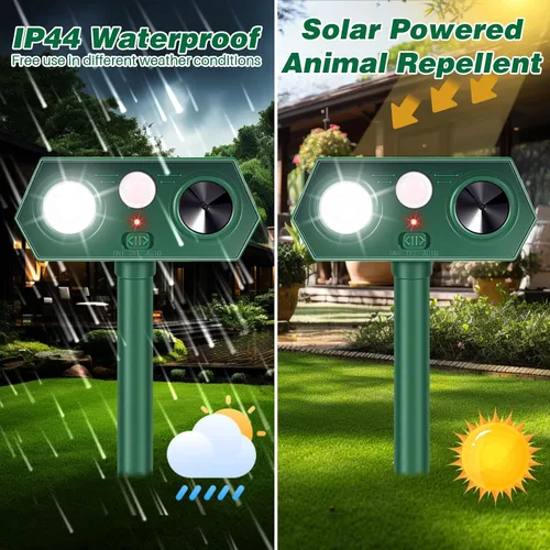 Miniatura 5 de Paquete de 4 repelentes solares ultrasónicos de animales para exteriores, dispositivos repelentes de ciervos mejorados, detección de movimiento
