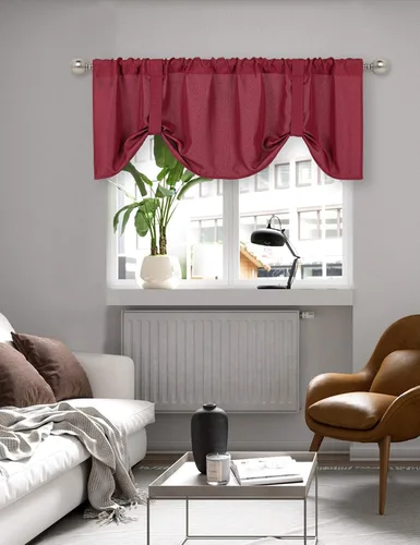 Miniatura 9 de Home Queen Cenefa de cortina con lazo para sala de estar, cenefa ajustable con bolsillo para cortinero, juego de 2, 54 x 18 pulgadas, gris claro