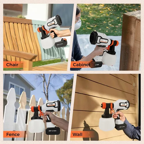 Miniatura 4 de LIGO Pulverizador de pintura inalámbrico, kit de pistola de pulverización HVLP con batería de 4.0 AH, juntas de limpieza y soplado, 4 boquillas y 3
