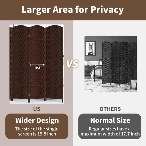 Miniatura 8 de Duraspace Divisor de habitación de 6 paneles de 6 pies de alto, fibra de tejido independiente, doble bisagra, pantalla plegable extra ancha