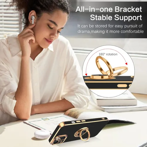 Miniatura 3 de VENINGO Funda para iPhone 14, funda para iPhone 14, ajuste delgado, suave soporte de anillo de 360° con base, compatible con soporte magnético