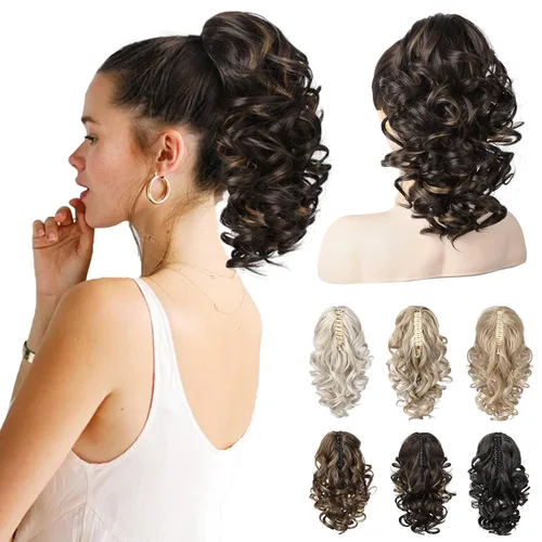 Miniatura 15 de REECHO Extensión de Cola de Caballo de 12", Clásica Suelta Rizada Ondulada con Clip de Garra, Extensiones de Cabello de Colas de Caballo para Mujer