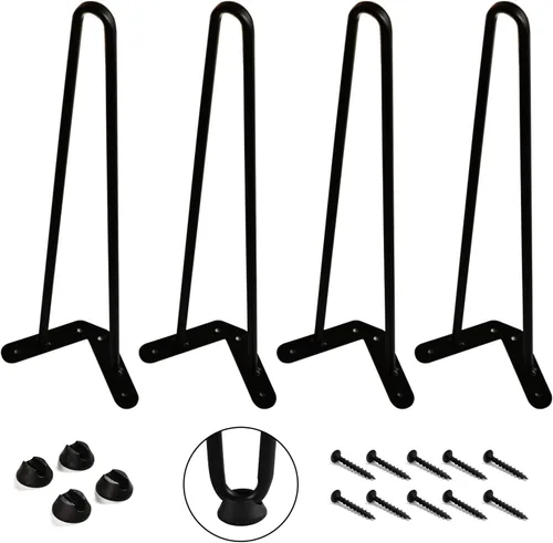Miniatura 2 de WELLAND Juego de 4 patas de metal negro satinado de 19 pulgadas para muebles de 1/2 pulgadas de diámetro, con tornillos gratis para proyectos