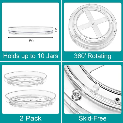 Miniatura 2 de Sorbus Organizador plano transparente Lazy Susan de 9 pulgadas, organizador giratorio para organización de especias para gabinete, tocadiscos Lazy
