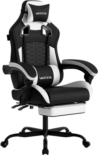 Miniatura 13 de Silla de juegos con reposapiés, sillas de juegos de cuero de PVC ergonómica, silla de jugadores de oficina, reposacabezas soporte lumbar