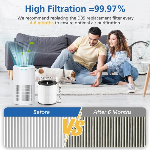 Miniatura 6 de JORAIR Filtro de repuesto para purificador de aire Tailulu D09, filtro HEPA verdadero de grado H13 3 en 1, filtro giratorio 360, paquete de 2