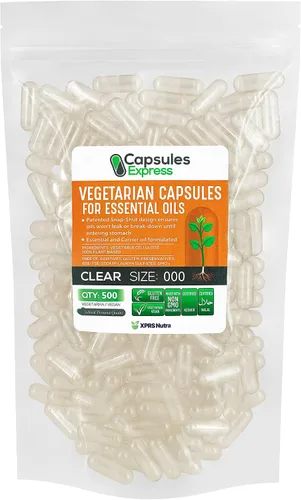 Miniatura 4 de XPRS Nutra Cápsulas veganas vacías de tamaño 0 – 100 cápsulas vegetales transparentes para aceite esencial – Tapas de verduras vacías – El relleno