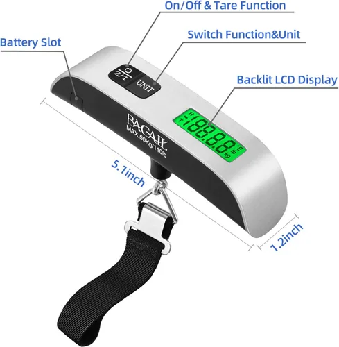 Miniatura 2 de BAGAIL Digital Luggage Scale, 110lbs Hanging Baggage Scale with Backlit LCD Display, Portable Suitcase Weighing Scale, Travel Luggage Weight Scale