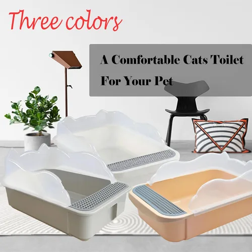 Miniatura 5 de kathson Caja de arena abierta para gatos con lado alto, bandeja de arena para gatos antisalpicaduras, inodoro para gatitos con cuchara de tamizar