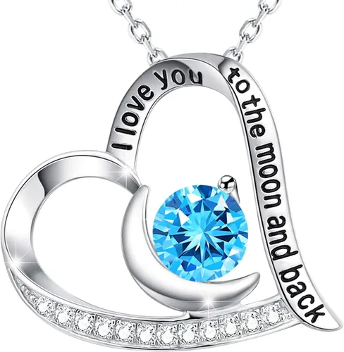 Joyería para el día de San Valentín para mujer collar de plata de ley 925 piedras de nacimiento de amatista y aguamarina para esposa mamá regalos de