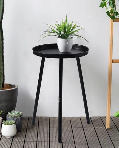 Miniatura 7 de AOJEZOR Mesa auxiliar: mesa auxiliar para cualquier habitación - Mesas auxiliares pequeñas para espacios pequeños, todo negro mate con 3 patas