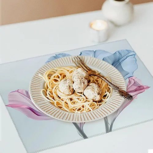 Miniatura 6 de Abstract Blue Tulip Floral Placemats Set of 6 Resistant Table Mats Washable Place Mats for Dinner Party Table Decoration