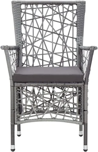 Miniatura 7 de Ensemble de salle à manger extérieur 7 pièces en rotin polyéthylène gris avec table en verre trempé et coussins, pour jardin, terrasse ou patio