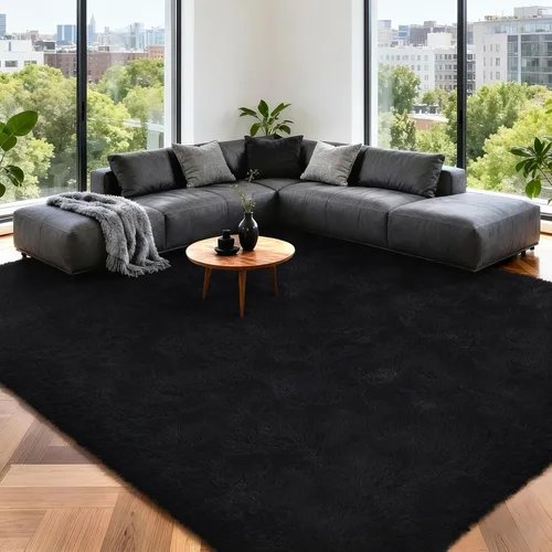Miniatura 29 de HOMORE Alfombra de pasillo de 2 x 4 pulgadas, alfombra negra para dormitorio, alfombras esponjosas para pasillo, mesita de noche, alfombras largas