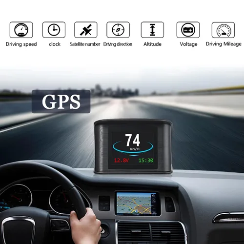 Miniatura 5 de Pantalla frontal inteligente, pantalla universal GPS de 2.2 pulgadas con pantalla de velocidad, altitud, voltaje, reloj y más alarma