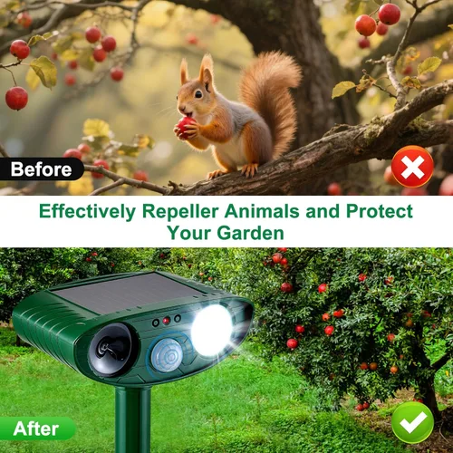 Miniatura 5 de Paquete de 4 repelentes solares de animales para mapaches, ciervos y ardillas, luz ultrasónica y estroboscópica, disuasorio al aire libre