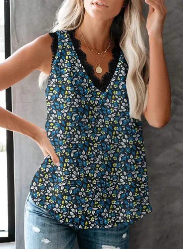 Miniatura 14 de VIISHOW - Camiseta sin mangas, sexy, con cuello en V y bordes de encaje para mujer, camisola de vestir, camisas de gasa, sin mangas, casuales