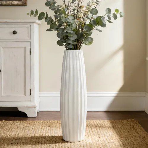 Miniatura 15 de Florero grande de cerámica, jarrón de flores blanco de 24 pulgadas de alto, jarrones decorativos para sala de estar, decoración moderna del hogar
